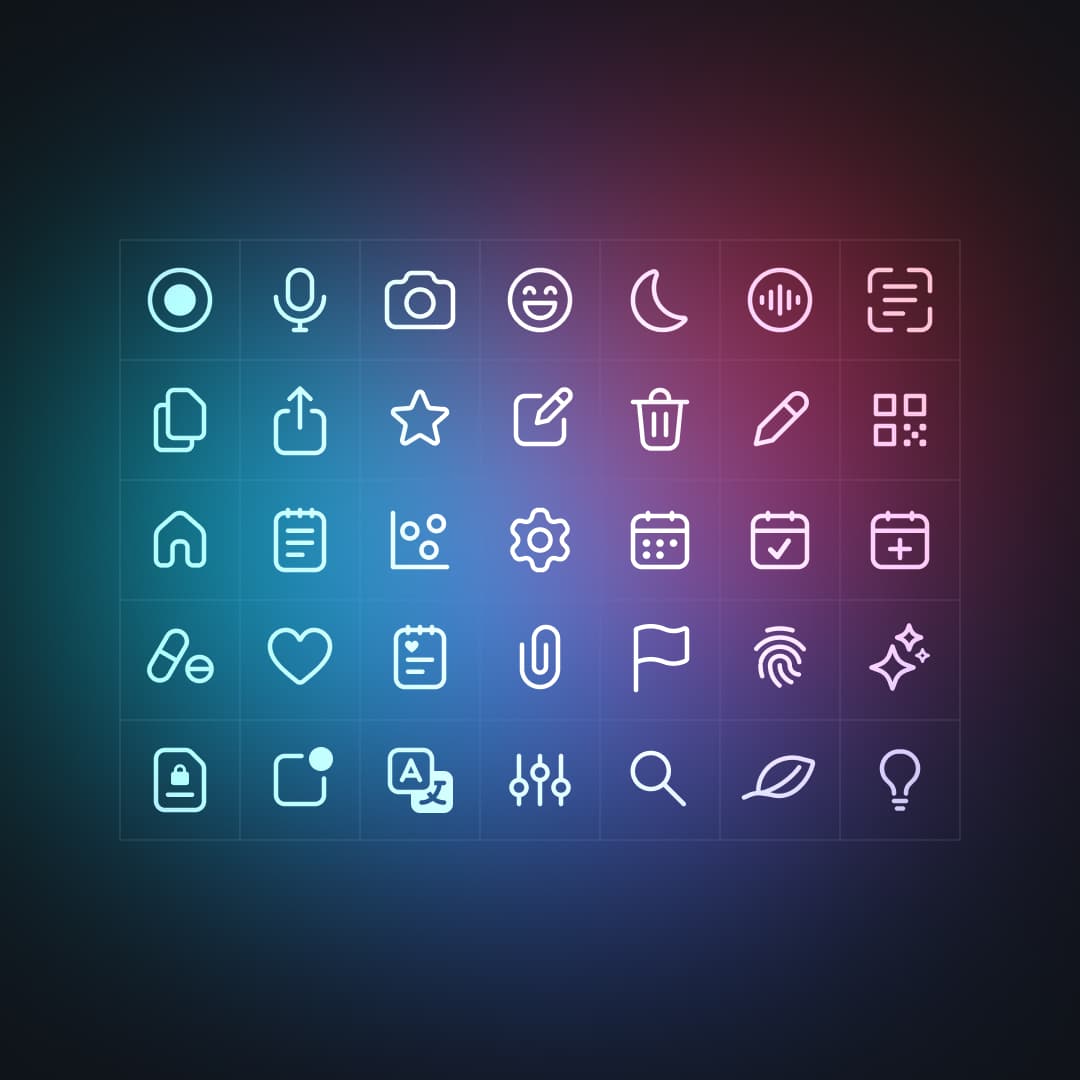 Colourful display of custom made UI iconography