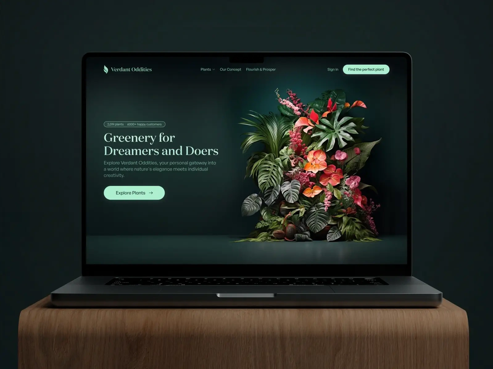 Mockup of a MacBook with a website floral services website
